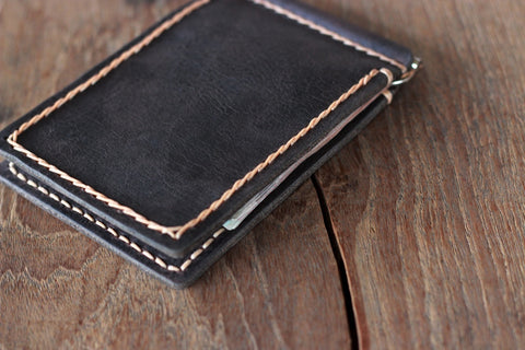MATTE BLACK LEATHER MONEY CLIP